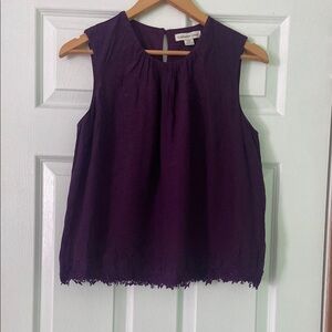 Purple Sleeveless Top with Lace Hem